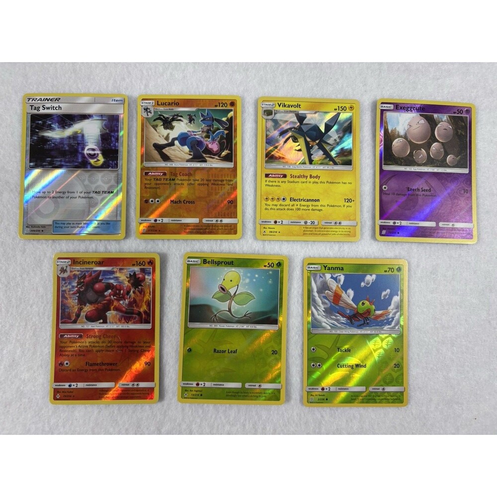 Lot of 7 Pokémon Reverse Holo Cards Incineroar Lucario Vikavolt Tag Switch & Mor